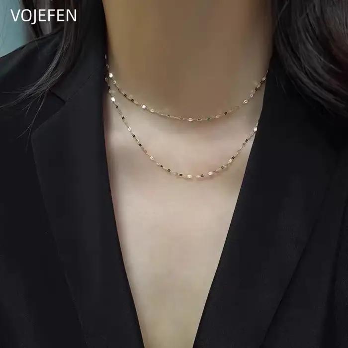 VOJEFEN 10K or lèvres collier bijoux AU417 or délicat luxe charme cou décoration Sautoirs accessoires élégant Certifid