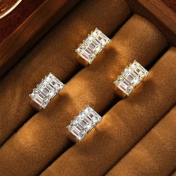 Rrjzz Boucles d'oreilles créoles pour femme en moissanite pleine couleur D taille émeraude 4*6mm, 6 pierres 4.8CT, imitation diamant, bijoux GRA, cadeaux