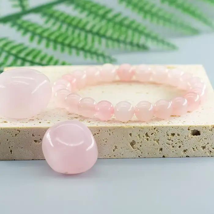 Bracelets extensibles en pierre naturelle de Quartz, poudre de Rose naturelle, purifie l'âme, bijoux, perles pour amoureux des femmes