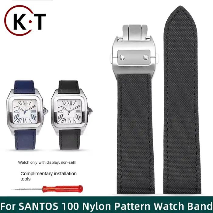 Pour Cartier 20mm 23mm bracelet de montre Santos SANTOS 100 bracelet en nylon Grain W20073X8 W 2020005 bracelet de montre inférieur en peau de vache pour hommes