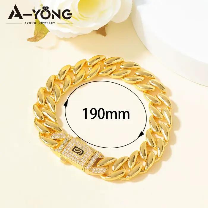 Bracelet Hip Hop de Luxe Dubaï Plaqué Or 21 carats Zirconium Italien Bracelets Cubains Tendance Bijoux Punk pour Femmes Arabes Événements et Fêtes