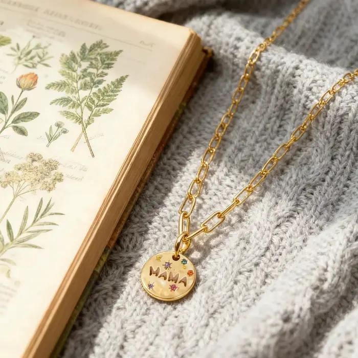 Collier maman cadeau rond irrégulier coeur d'amour MAMA pendentif collier pour mère Tarot pendentif acier inoxydable plaqué or 18 carats