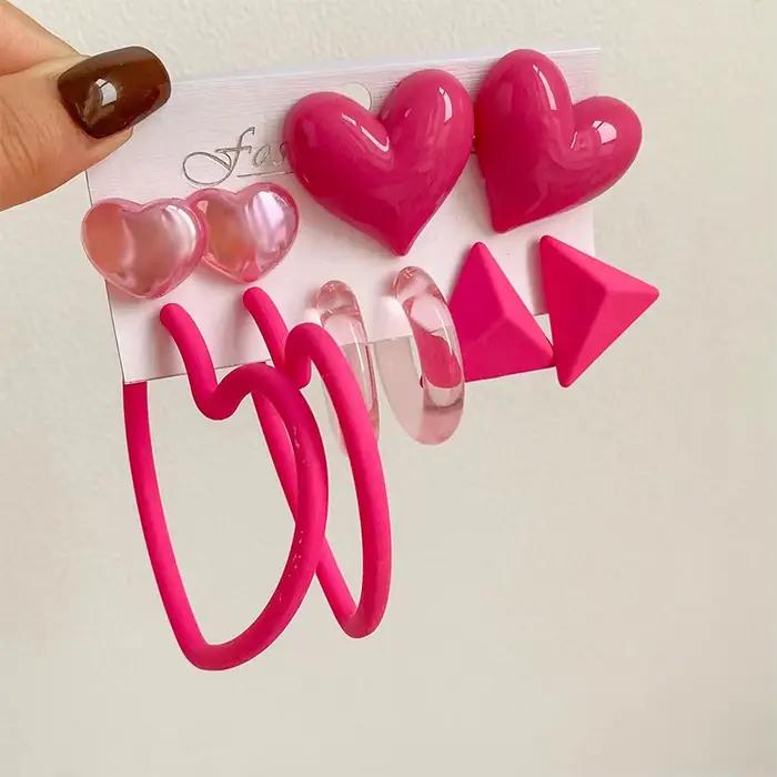 Po-Boucles d'Oreilles Triangle en Forme de Cœur pour Fille, Jolies Boucles Géométriques en Néon, Bijoux d'Été, 5 Paires