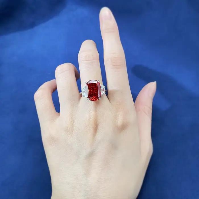 Wong Rain – bague de cocktail vintage en argent Sterling 100% 925, 11x15 MM, saphir de laboratoire, rubis, diamant à haute teneur en carbone, bijoux fins