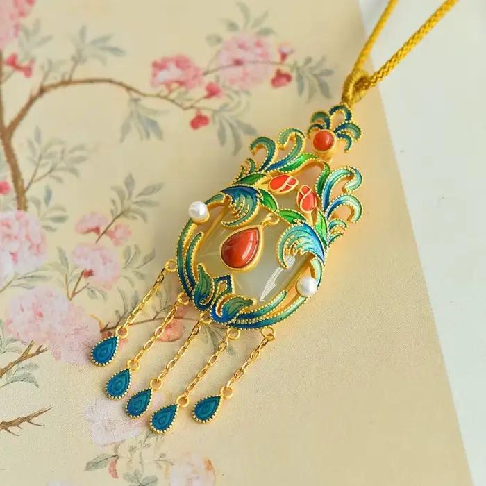 Collier à pampilles en jade naturel Hetian, pendentif de luxe, style court, chaînes glamour vintage, bijoux de mariage pour femmes