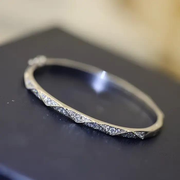 Bijoux de luxe en argent Sterling 925 pur pour femmes, bracelet ondulé en or Rose, Design diamant, bijoux de mariage, bracelet de fiançailles