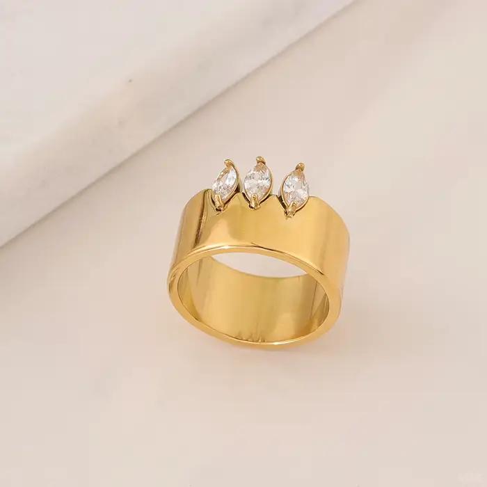 JOVO LOVE – bague polie de 10mm de large pour femmes, en acier inoxydable, couleur or, zircone cubique taillée en forme de marquise, bijoux étanches, cadeau