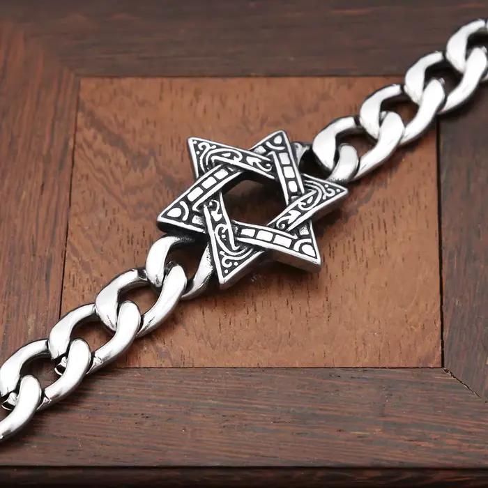 Bracelet chaîne étoile de David Vintage en acier inoxydable 316L, bracelets hexagramme à la mode pour hommes et femmes, amulette, bijoux cadeaux, vente en gros