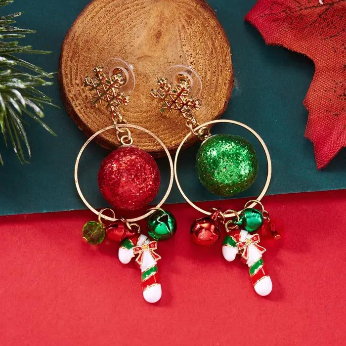 Boucles d'oreilles flocon de neige de noël, canne à sucre, cloche, cerceau en émail, goutte d'eau pour femmes, collier de noël, boucle d'oreille, bijoux de fête du nouvel an, cadeau