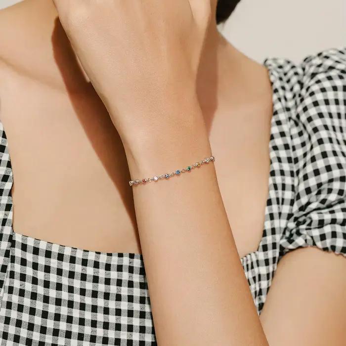 MODIAN bohême Style chaîne à breloques Bracelet pour femmes réel 925 en argent Sterling couleur arc-en-ciel CZ femme mode bijoux accessoire