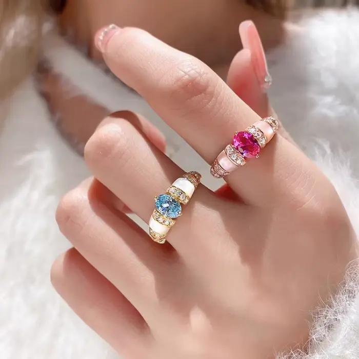 Bague en diamant rose naturel pour femmes, saphir bleu marine et diamants, accessoire de bijouterie élégant et tendance, best-seller