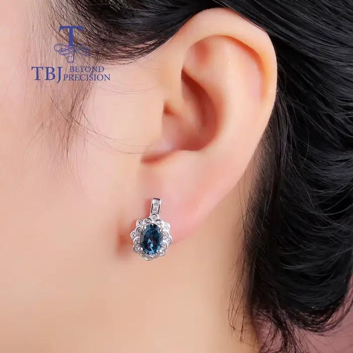 Boucles d'oreilles TBJ en topaze bleue naturelle de Londres, argent sterling 925, design classique, bijoux fins, cadeau pour femmes