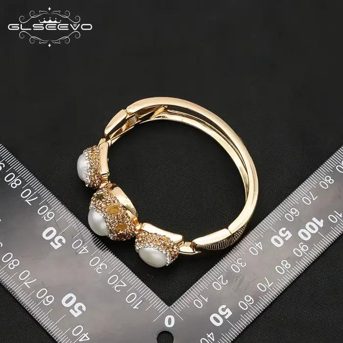 GLSEEVO – Bracelet en perles baroques naturelles pour femmes, incrusté de strass, exquise, personnalité de la mode, bijoux de fête de luxe pour dames