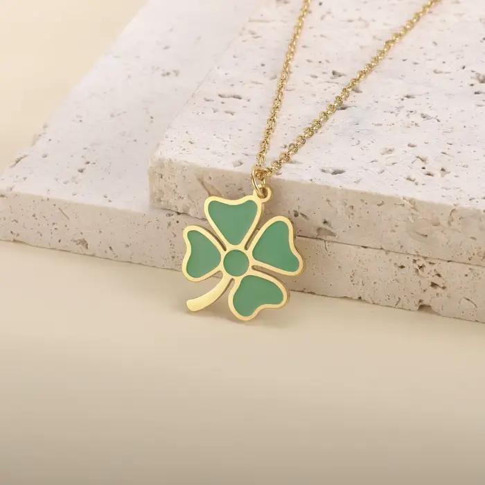 Vassago collier trèfle à quatre feuilles pour femmes en acier inoxydable trèfle vert pendentif collier Shamrock irlandais irlande trèfle chanceux