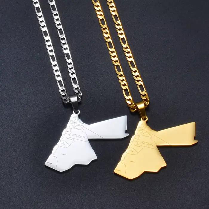 Anniyo le royaume Hashemite de Jordan carte pendentif colliers pour femmes hommes unisexe jordanien bijoux # 321301