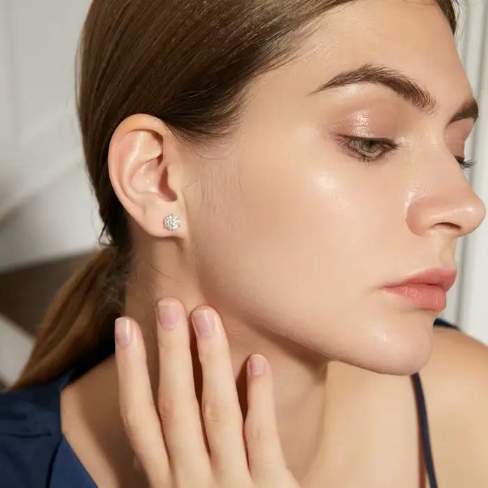 Gica Gema-Boucles d'oreilles à tige en diamant Moissanite pour femme, argent regardé S925, haute qualité, Rotterdam, bijoux de mariage étincelants, 0.5-1ct