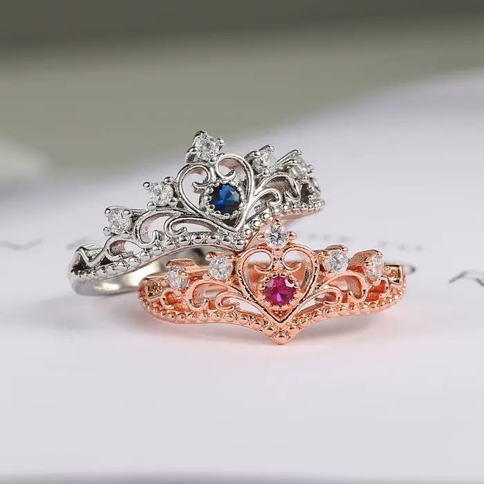 Bagues délicates en forme de couronne de princesse pour adolescentes et femmes, bijoux de luxe en cristal Moissanite, bague de conte de fées Vintage, bijoux de noël KBR212