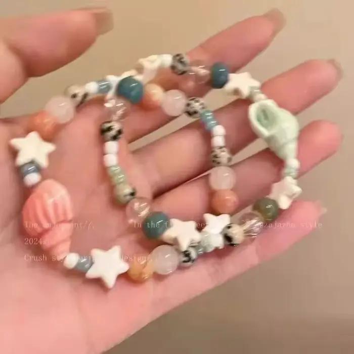Bracelet de perles en céramique coloré pour femmes, mignon et exquis, style Boho, étoile conque, pour étudiantes, été, plage, vacances, bijoux, accessoires, cadeaux