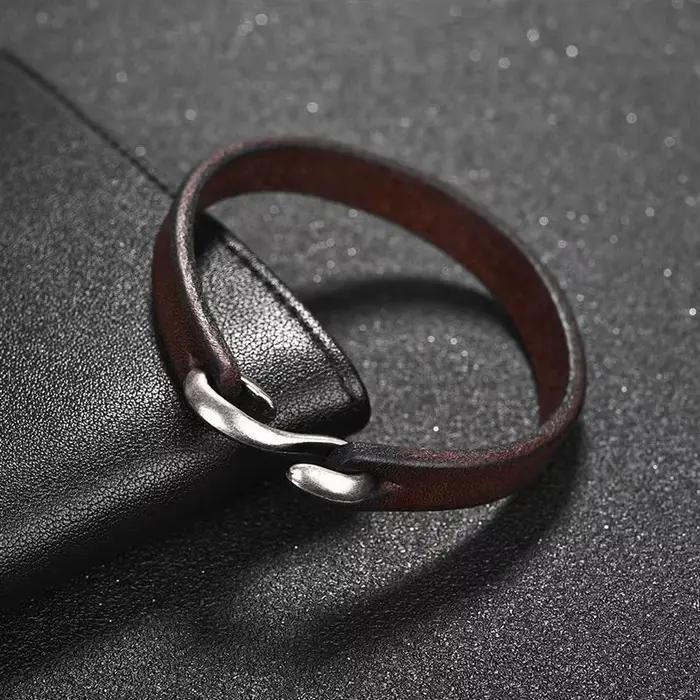 Bracelet rétro en cuir véritable pour homme et femme, bijou classique à crochets, couleur noir, marron, Orange, idéal comme cadeau