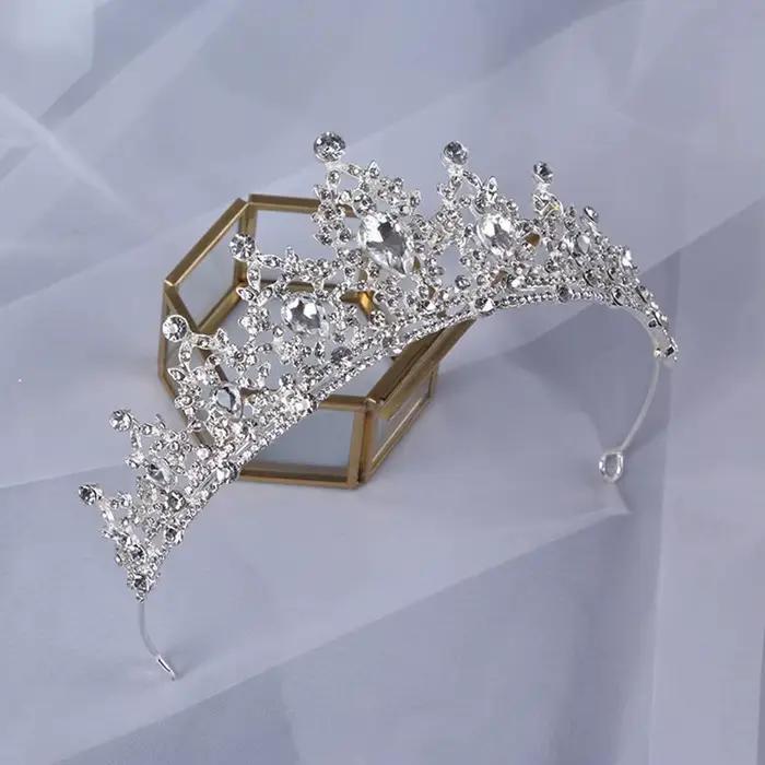Diadème de cheveux de mariage en cristal, couronne de mariée, couleur argent, voile diadème, accessoires pour cheveux de mariage, couvre-chef, bijoux de tête