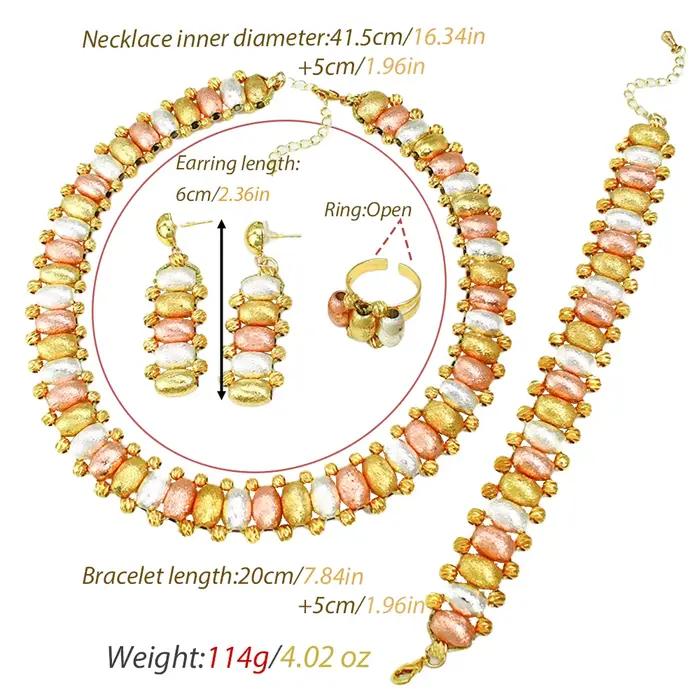 Ensemble de bijoux GZJPEI Boho pour femmes, trois couleurs, perles dorées, bijoux de mariée africains, collier, boucles d'oreilles, bracelet, bague, bijoux Dubaï Brésil