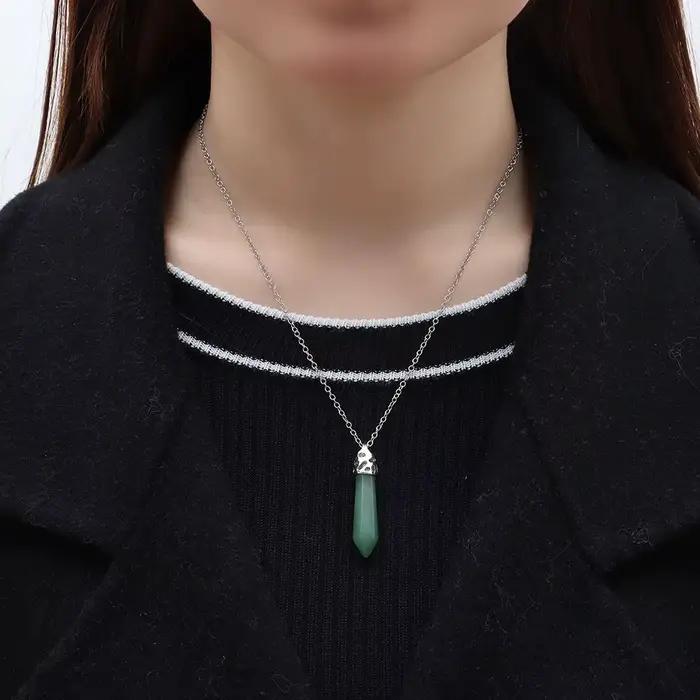 Collier amulette en cristal hexagonal, pierre de guérison énergétique, quartz rose, pendentif en pierre naturelle, lapis lazuli, aventurine verte