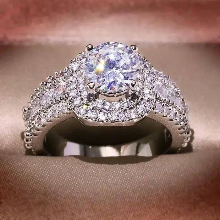 Bague en argent Sterling 925 avec Zircon carré et diamant, cadeau d'anniversaire pour fête de fiançailles et Banquet pour dames