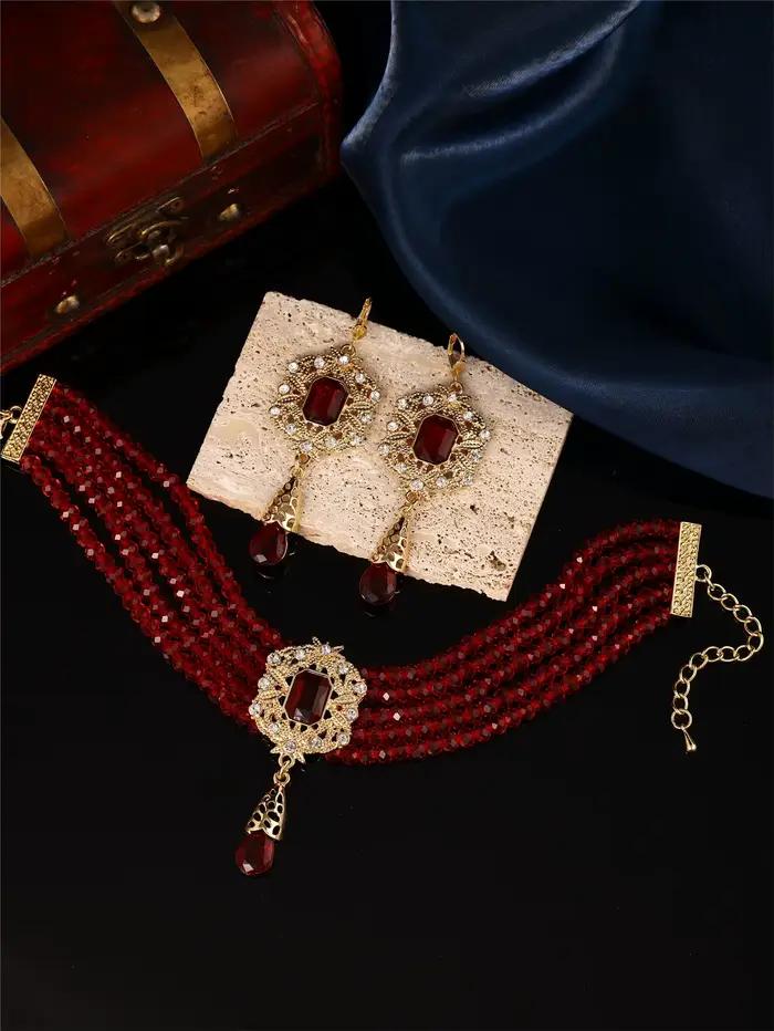 1 ensemble de bijoux collier et boucles d'oreilles faits à la main pour femmes, ensemble de bijoux de mariage de mariée au Design multicouche