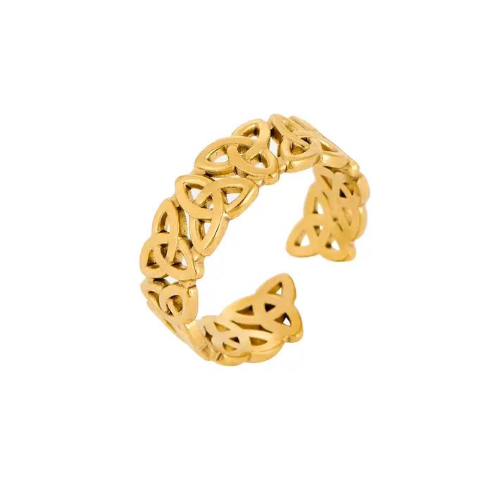 Bague en acier inoxydable plaqué or à nœud celtique de luxe léger, métal lourd imperméable et ne se décolore pas, avec bague réglable