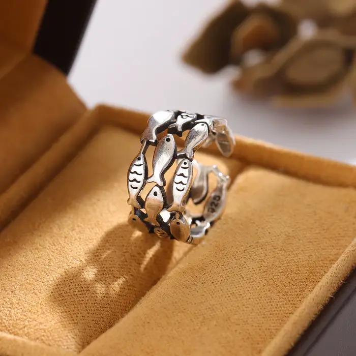 Bijoux animaux en argent regardé 925, poisson mignon, personnalité créative, matiques réglables rétro, cadeau d'anniversaire, chaud, nouvelle mode, R027