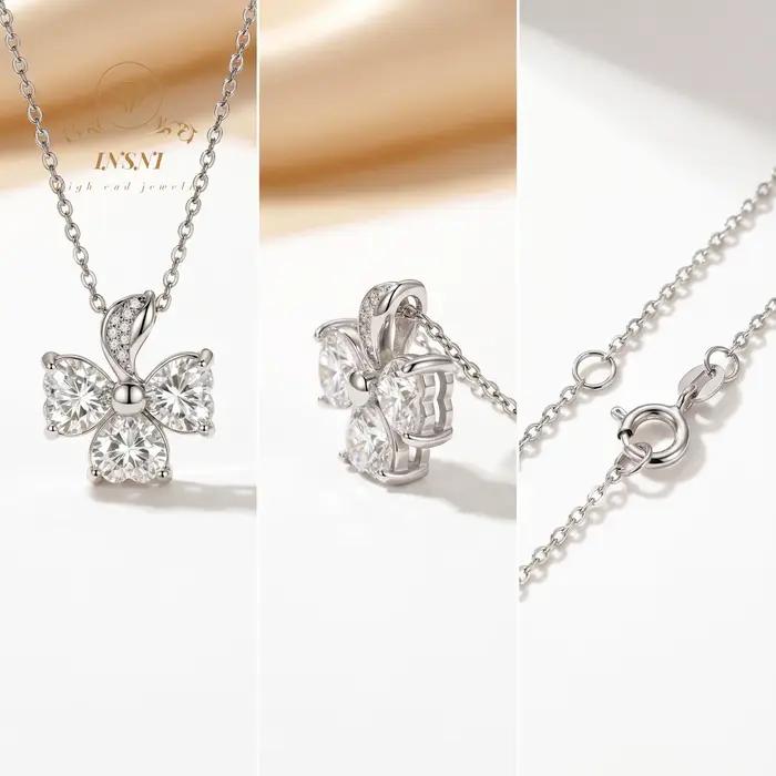 Collier en argent S925 avec moissanite trèfle d'amour de 2,5 carats, chaîne polyvalente pour clavicule, bijou abordable de luxe léger pour femme, cadeau