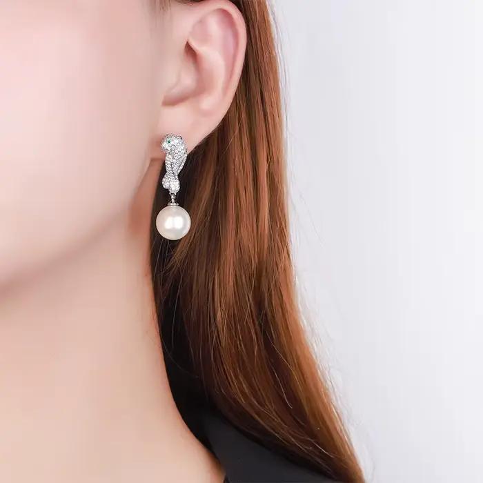 Boucles d'oreilles léopard de luxe pour femmes, classique, cubique, contre-indiqué, grande goutte de perle, bijoux élégants, accents en cristal de Rotterdam, accessoires