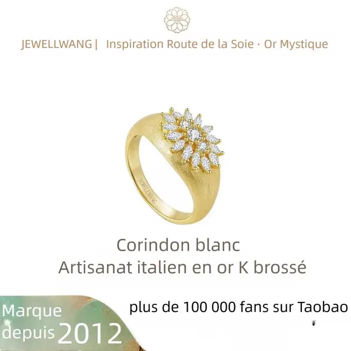Bague JEWELLWANG en saphir blanc marquise, finition brossée, argent S925, plaqué or 18 carats, bijoux fins pour mariage et fiançailles