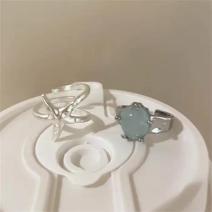 Bague incrustée d'étoile de mer bleu de mer, Style doux et minimaliste, Design de Niche pour femme, anneau de luxe léger à bouche ouverte, Index