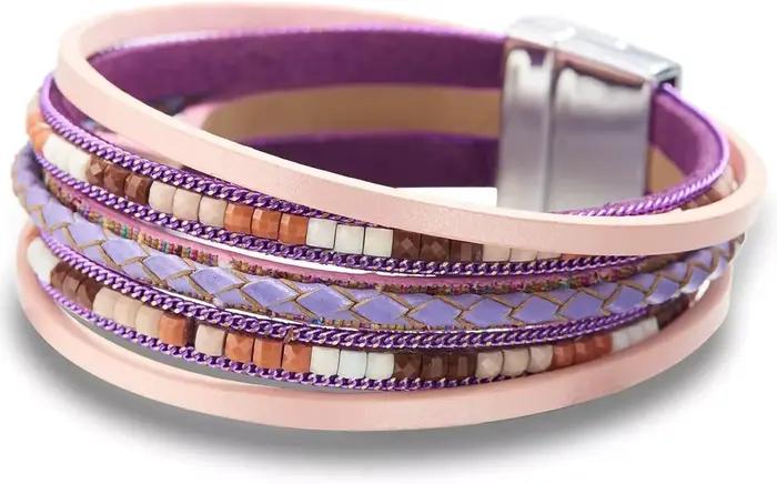 Bracelets en cuir pour femmes, bracelet manchette bohème léopard multi-couches avec perles de cristal, bijoux