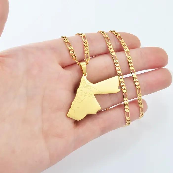 Anniyo le royaume Hashemite de Jordan carte pendentif colliers pour femmes hommes unisexe jordanien bijoux # 321301