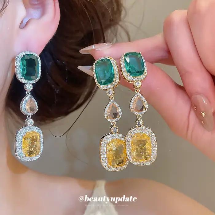 Boucles d'oreilles de luxe haut de gamme, design rétro élégant, style Hong Kong, en topaze et zircon, sans pendentifs