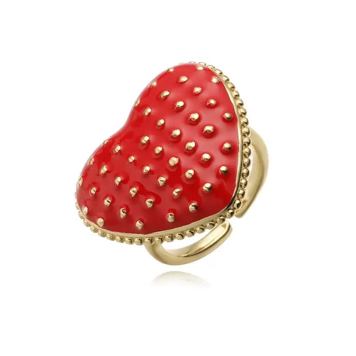 HECHENG, émail goutte à goutte rouge forme de coeur ouvert réglable cuivre métal anneau dames doux romantique bijoux cadeau 1 pc