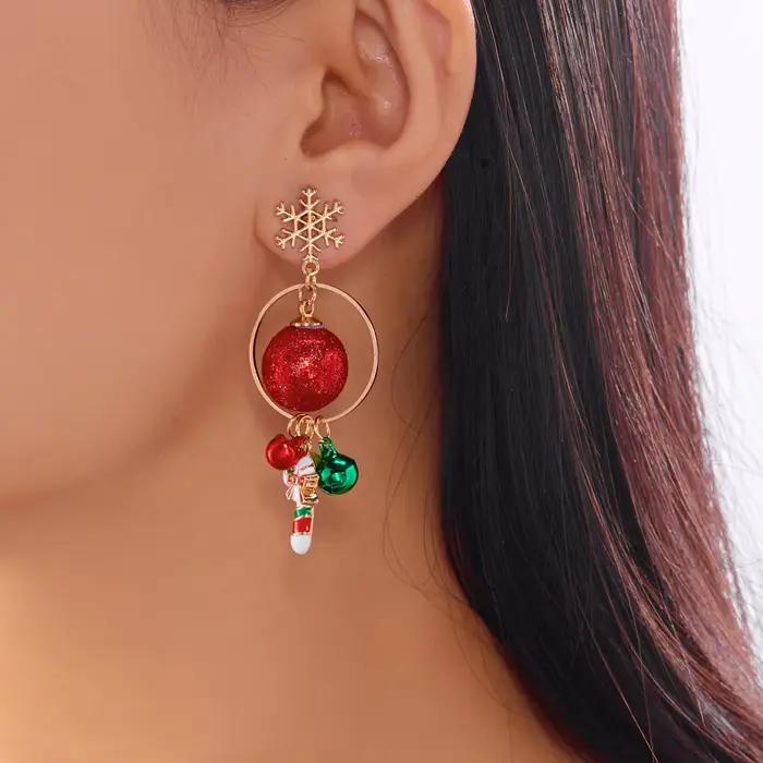 Boucles d'oreilles flocon de neige de noël, canne à sucre, cloche, cerceau en émail, goutte d'eau pour femmes, collier de noël, boucle d'oreille, bijoux de fête du nouvel an, cadeau