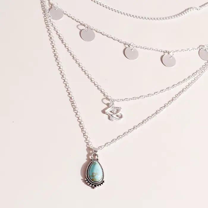 Collier Aihua bohème multicouche couleur argent avec pendentif œil pour femme, style vintage