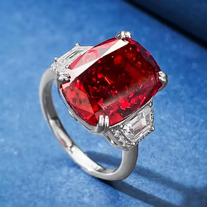 Wong Rain – bague de cocktail vintage en argent Sterling 100% 925, 11x15 MM, saphir de laboratoire, rubis, diamant à haute teneur en carbone, bijoux fins
