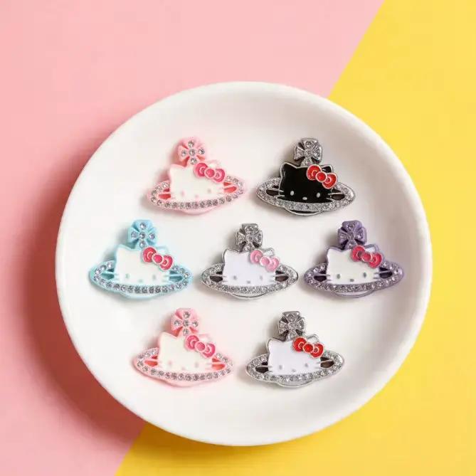 5 pièces d'accessoires de bijoux en alliage, motif chat Katie mignon et orné de diamants, pour la création de bijoux DIY, accessoires pour cheveux et breloques pour coques de téléphone