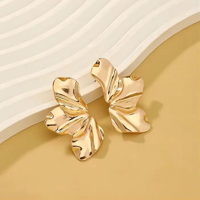 Cefiri 48mm or blanc/plaqué or pétale boucle d'oreille pour les femmes en alliage de Zinc fleur boucles d'oreilles simples bijoux cadeau pour noël