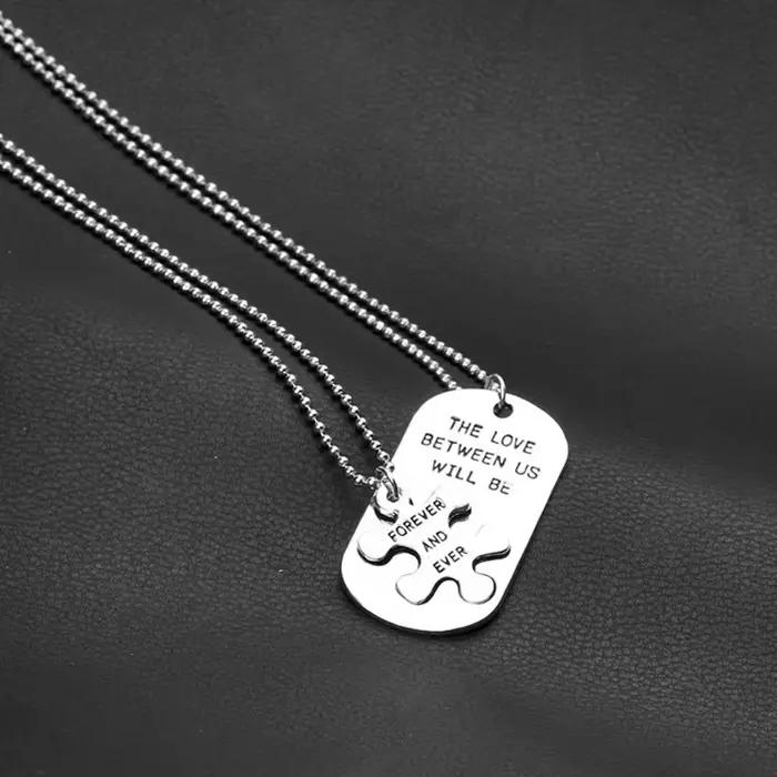 Collier de lettres de puzzle d'amour entre nous, bijoux de couple, cadeau pour amoureux, petit ami, petite amie, 1 paire