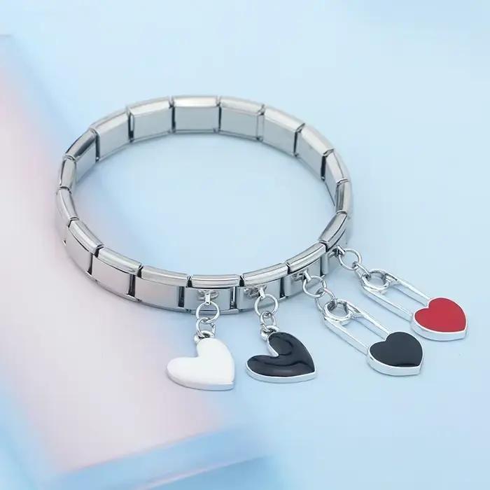 Hapiship mode couleur douce coeur amour trombone charme liens ajustement 9mm en acier inoxydable Bracelet faisant des bijoux en gros DJ424