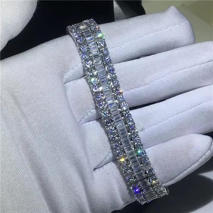 Bracelet de Tennis fait à la main pour amoureux, diamant de laboratoire rempli d'or blanc, Bracelets de fiançailles pour femmes, accessoires de mariage