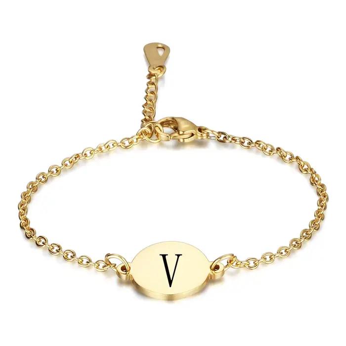 Bracelets personnalisés avec lettres initiales pour femmes, cadeau de saint-valentin, couleur or, chaîne en acier inoxydable, bijoux réglables