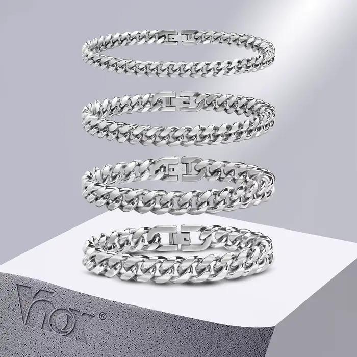 Vnox-Bracelets cubains en acier inoxydable pour hommes et femmes, bijoux gourmette solides, 6mm, 8mm, 10mm, 12mm