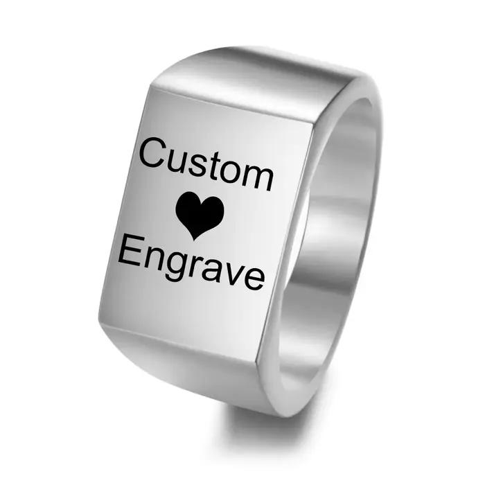 Anneaux pour femmes personnalisé gravé Photo nom mots Rectangle anneaux pour hommes cadeaux Anillos Mujer Anel bijoux en acier inoxydable