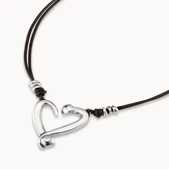 Collier en corde de cuir forme de coeur argent doux zirconium pierre pour femmes occasions spéciales vacances soirées parties